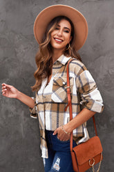 Plaid Curved Hem Dropped Shoulder Shirt Jacket Ins Street